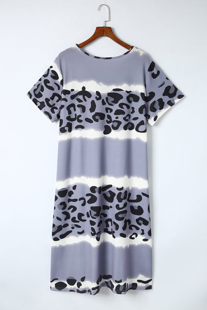 Chic leopard color block v-neck midi dress for plus sizes