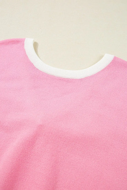 Bow Back Round Neck Short Sleeve Knit Top