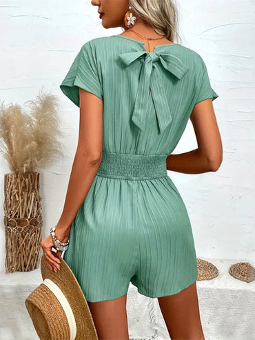 Tied Surplice Short Sleeve Romper.