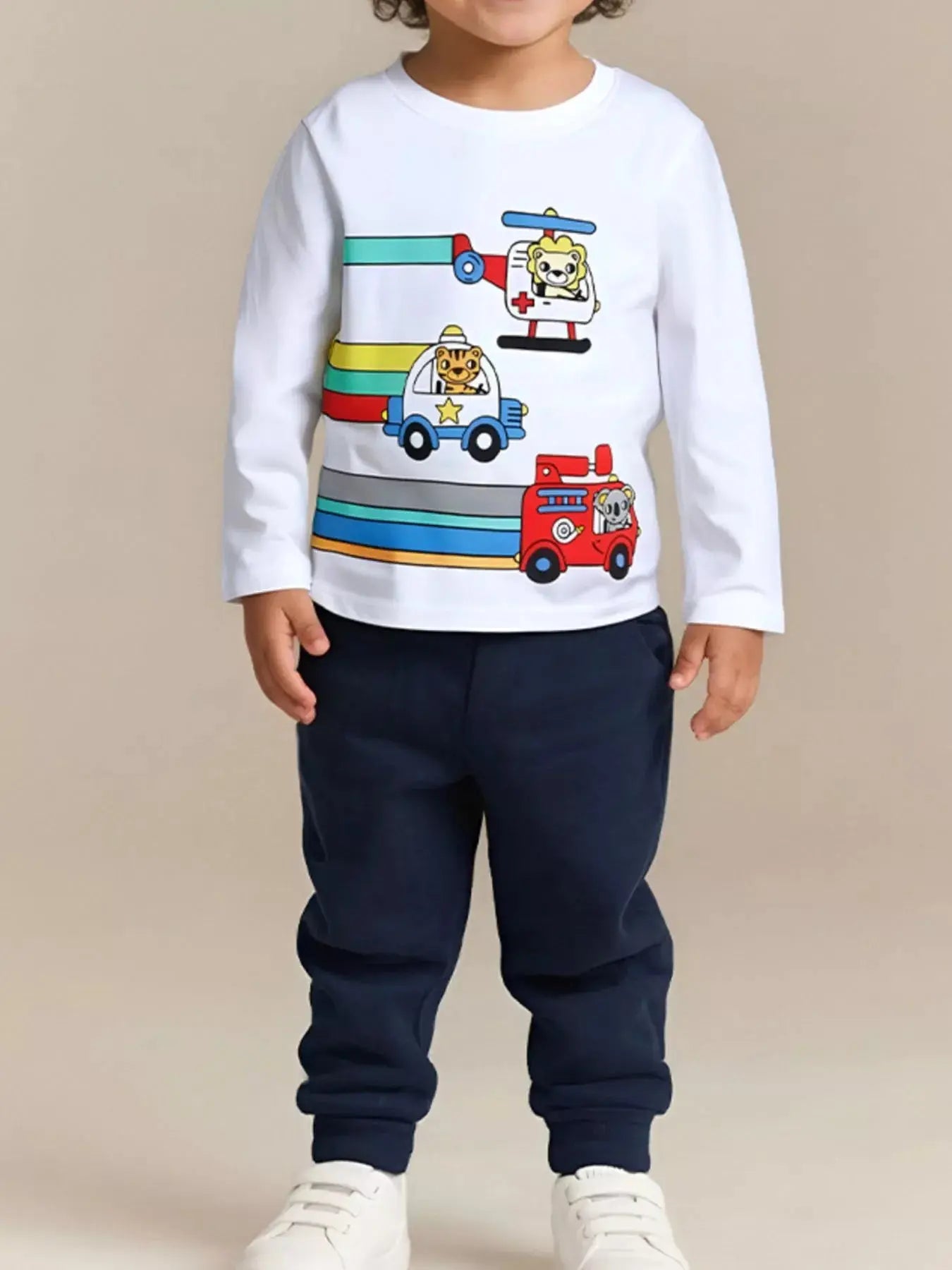 Children's Cartoon Vehicle Print Long Sleeve T-Shirt Simply Love