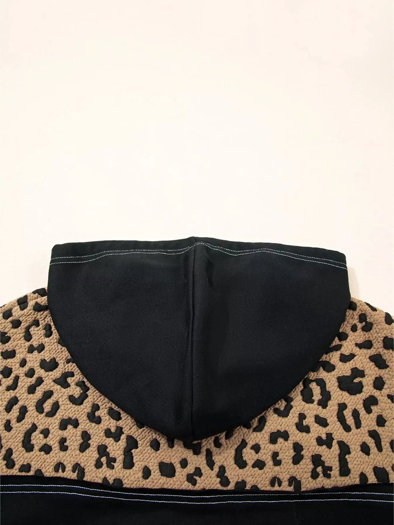 Leopard Patchwork Quarter Zip Hoodie With Contrast Stitching And Knotted Cuffs Simply Love
