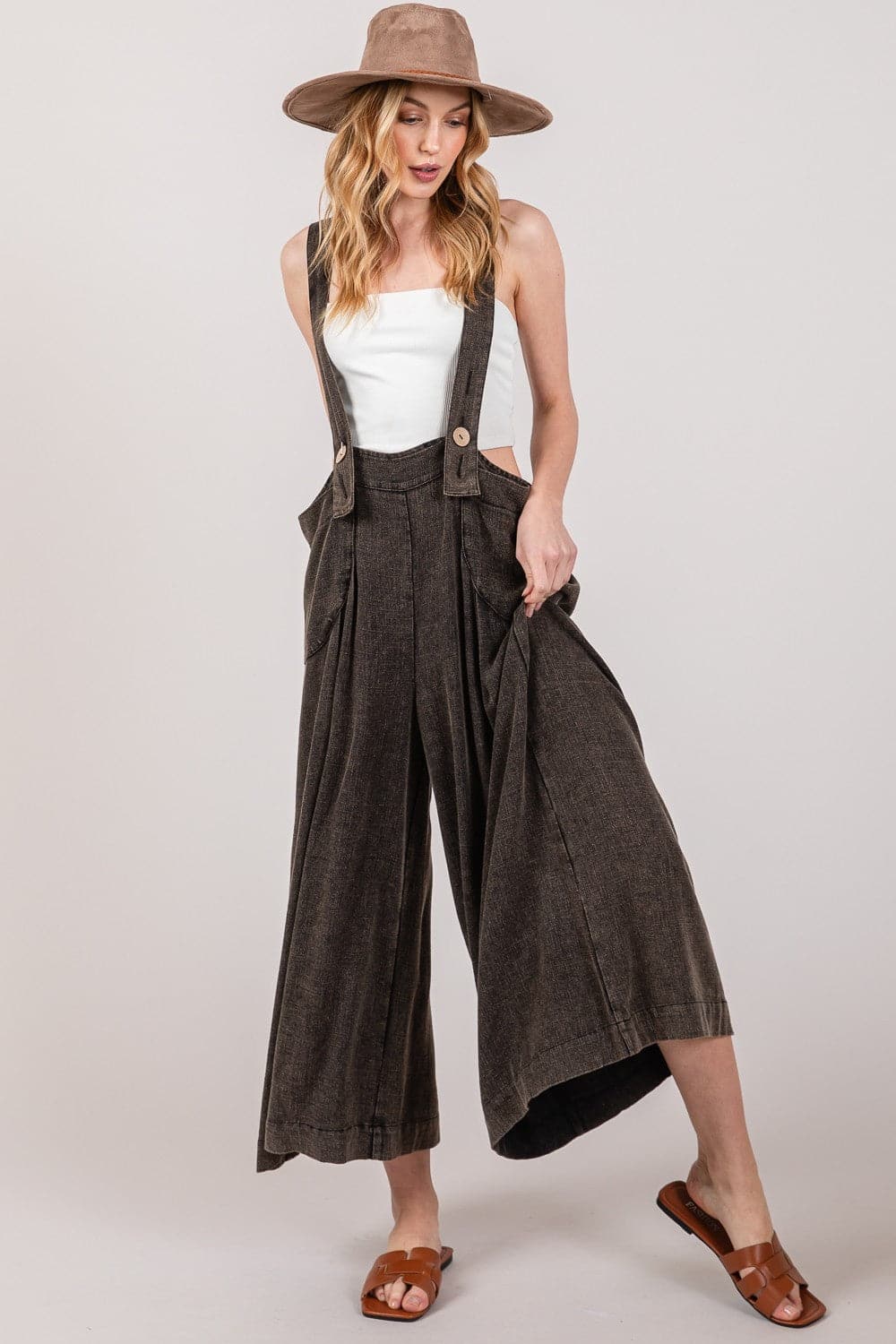 SAGE + FIG Full Size Wide Strap Wide Leg Overalls.