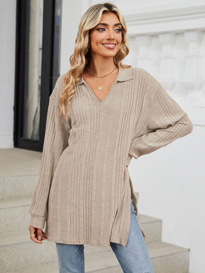 Sheer slit long sleeve t-shirt