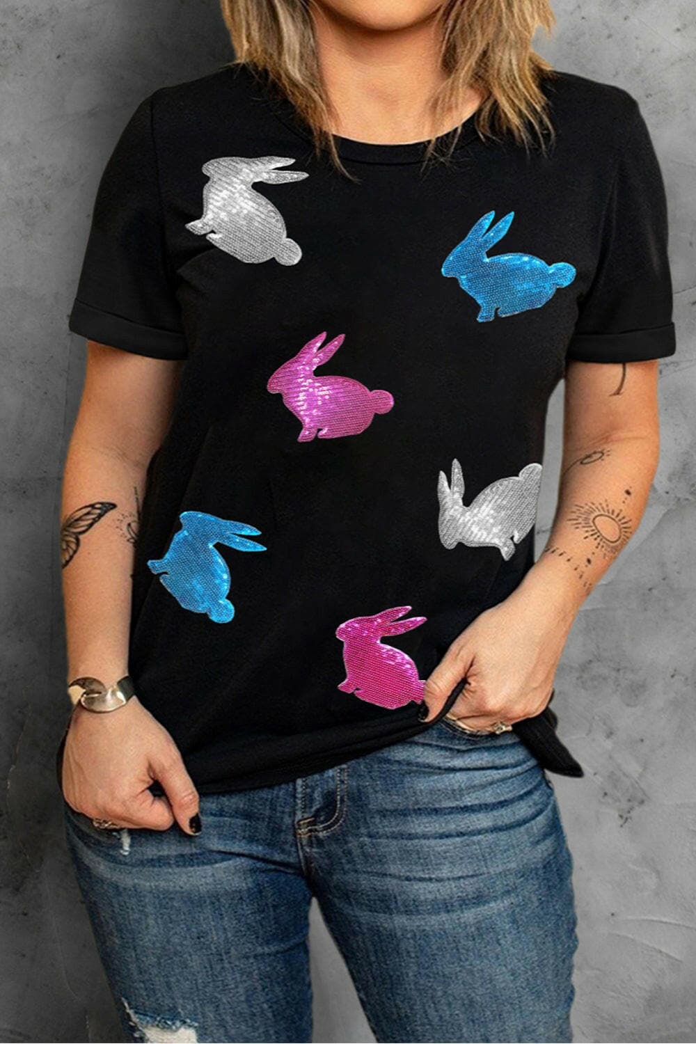 Plus Size Rabbit Round Neck Short Sleeve T-ShirtPlus Size Rabbit Round Neck Short Sleeve T-Shirt
 Upgrade your wardrobe with our Plus Size Rabbit Round Neck Short Sleeve T-Shirt, designed to make you stand out in Love Salve Size Rabbit Round Neck Short Sleeveplus