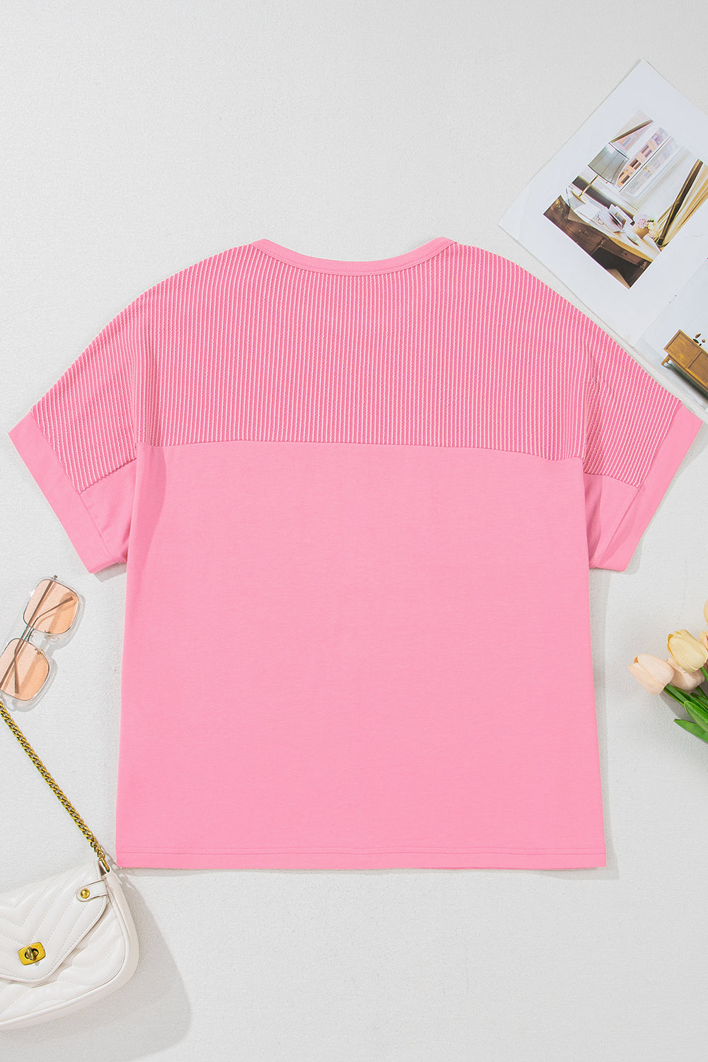 Bonbon Plus Size Patchwork Pocket T-Shirt with Corded Design