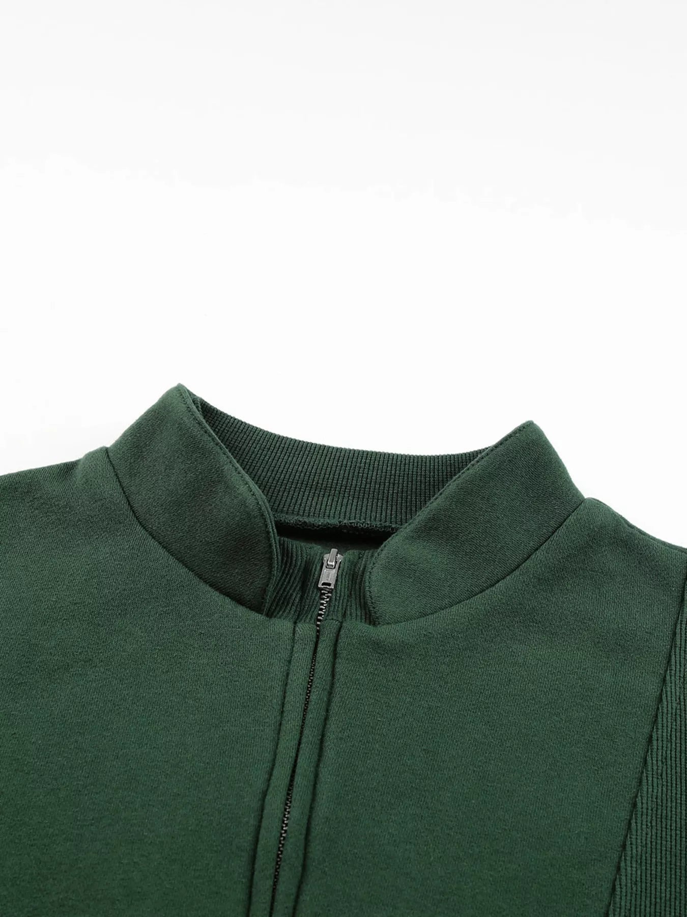 Half Zip Stand Collar Exposed Seam Solid Color Casual Sweatshirt Simply Love