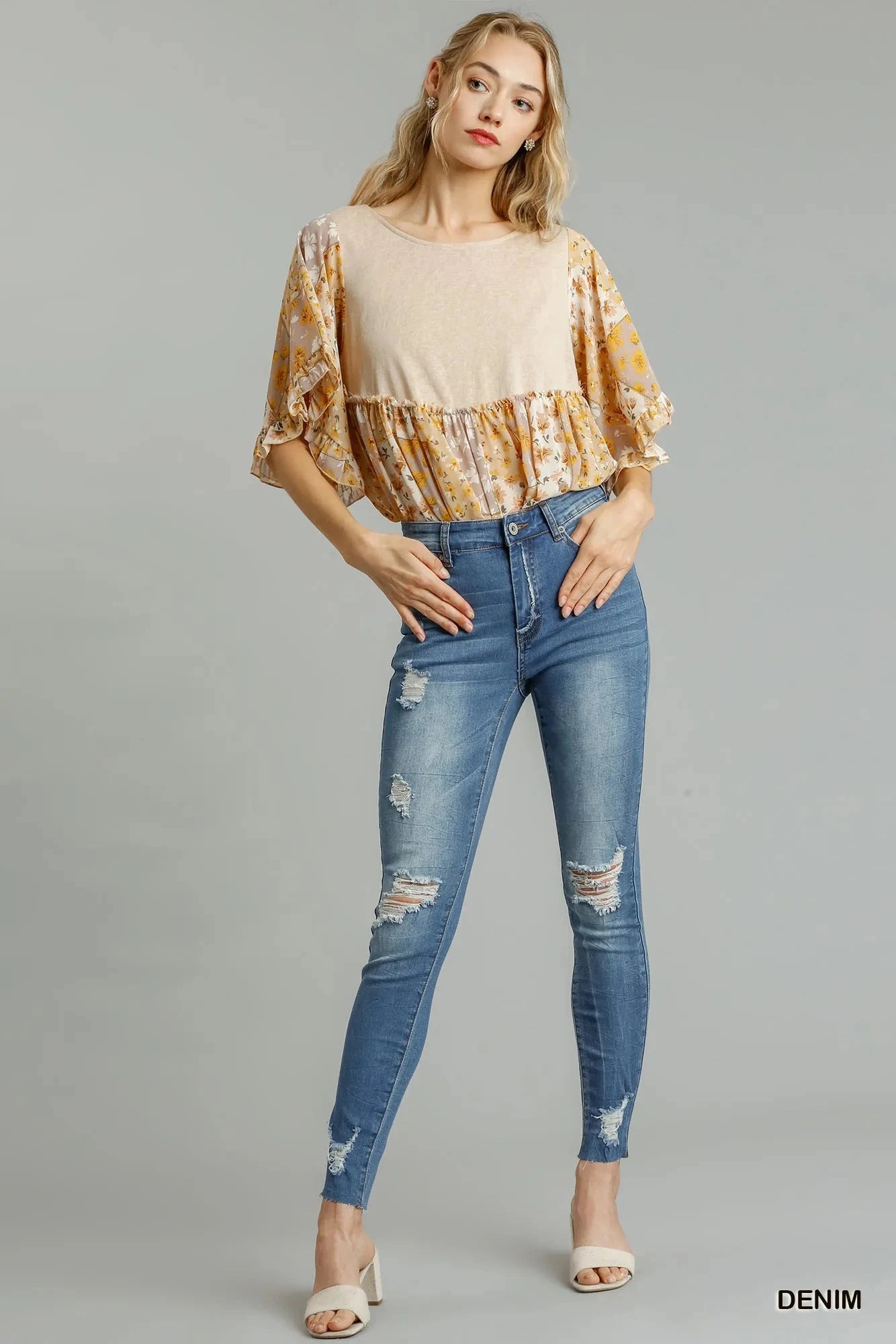 Umgee Distressed Skinny Jeans with Edge Detail Coco’s Tee Boutique