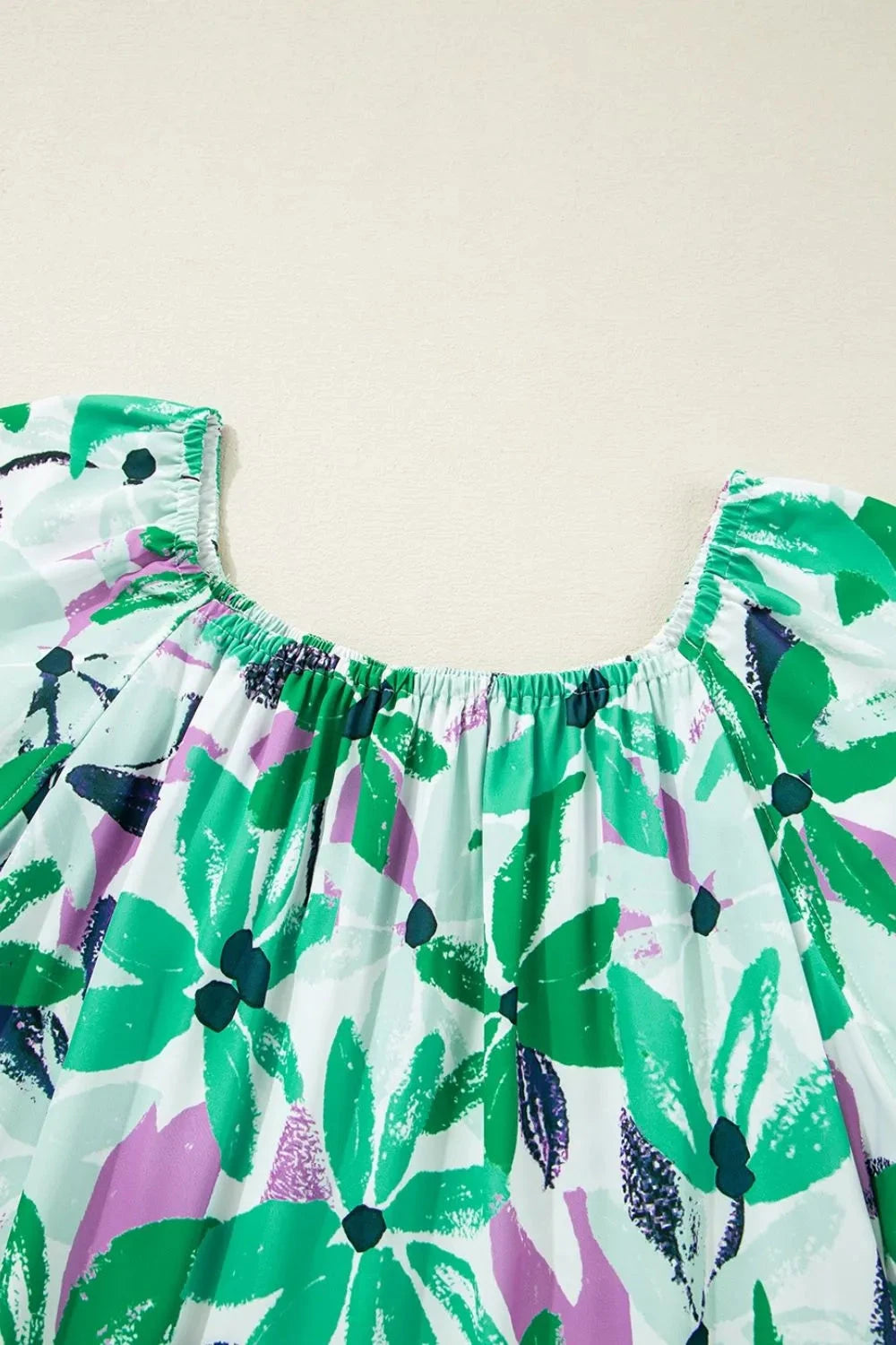 Floral Print Shirred Square Neck Loose Fit Mini Dress Simply Love