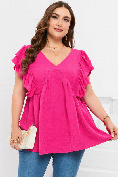 Chic plus size ruffle v-neck tunic with tie-back detail