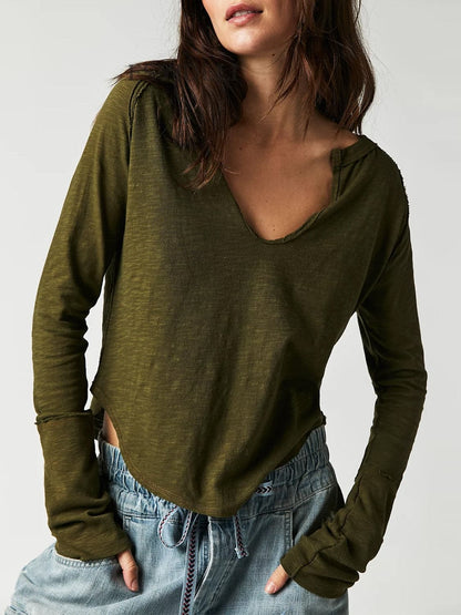 Notched sheer long sleeve tee