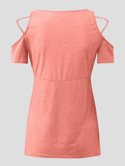 Full Size Crisscross Cold Shoulder Short Sleeve T-Shirt.