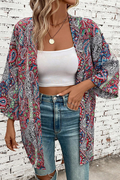 Chic red paisley kimono – stylish layering