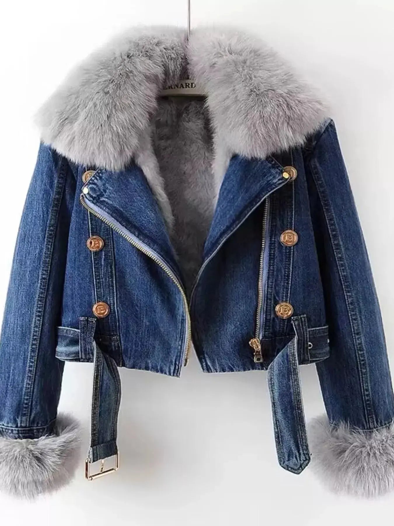 Full Size Faux Fur Collar Denim Jacket Plus Size Simply Love