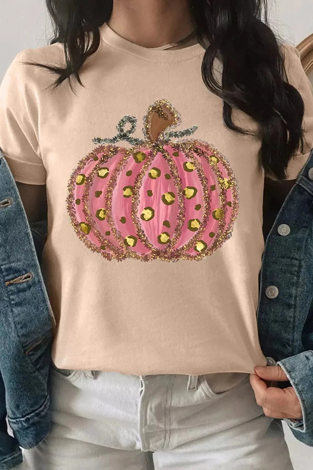 Pumpkin Round Neck Short Sleeve T-Shirt.