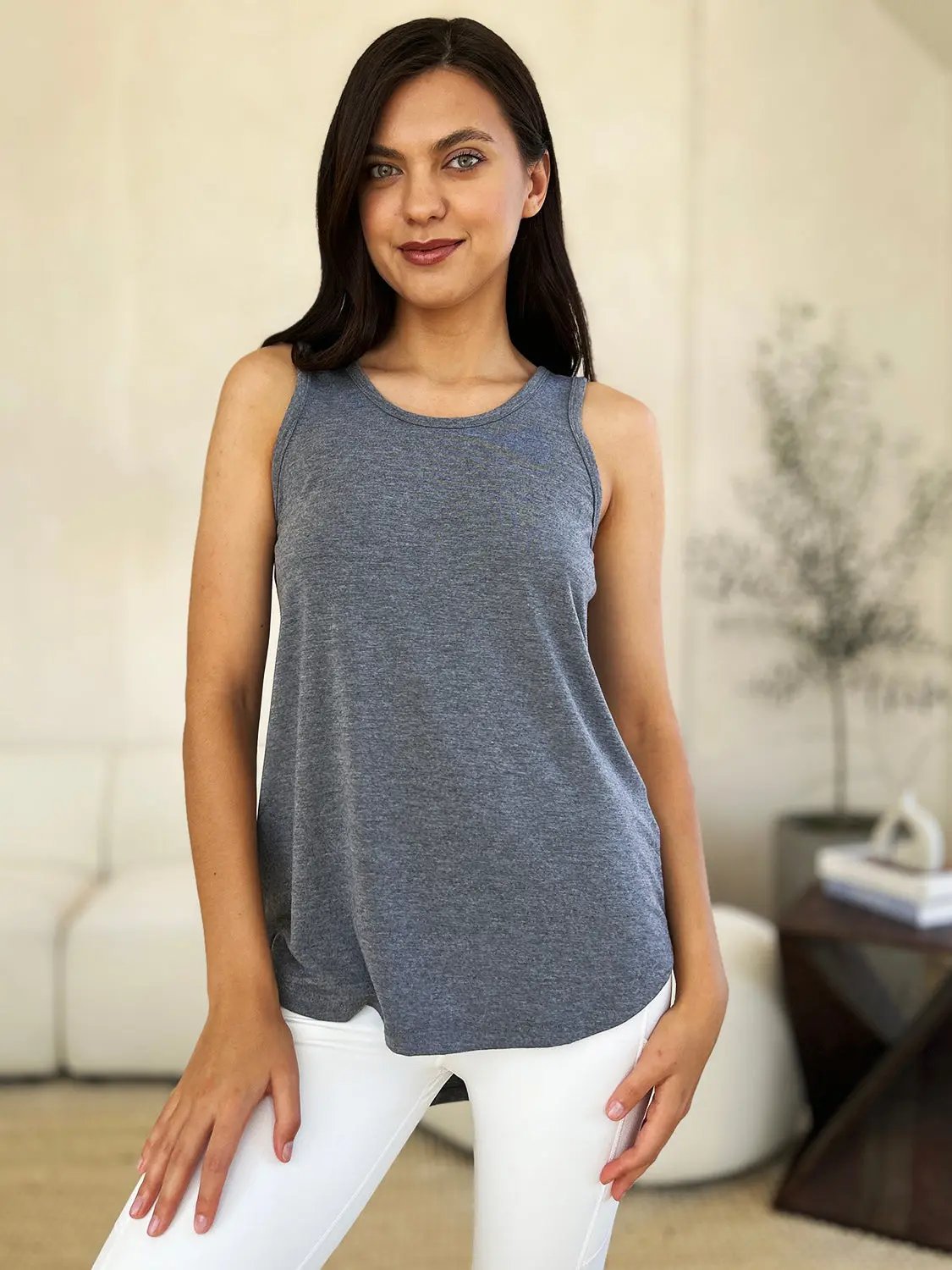 Basic Bae Full Size Round Neck Curved Hem Tank - Love Salve