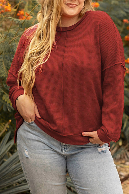 Chic plus size waffle knit top with exposed seam detail