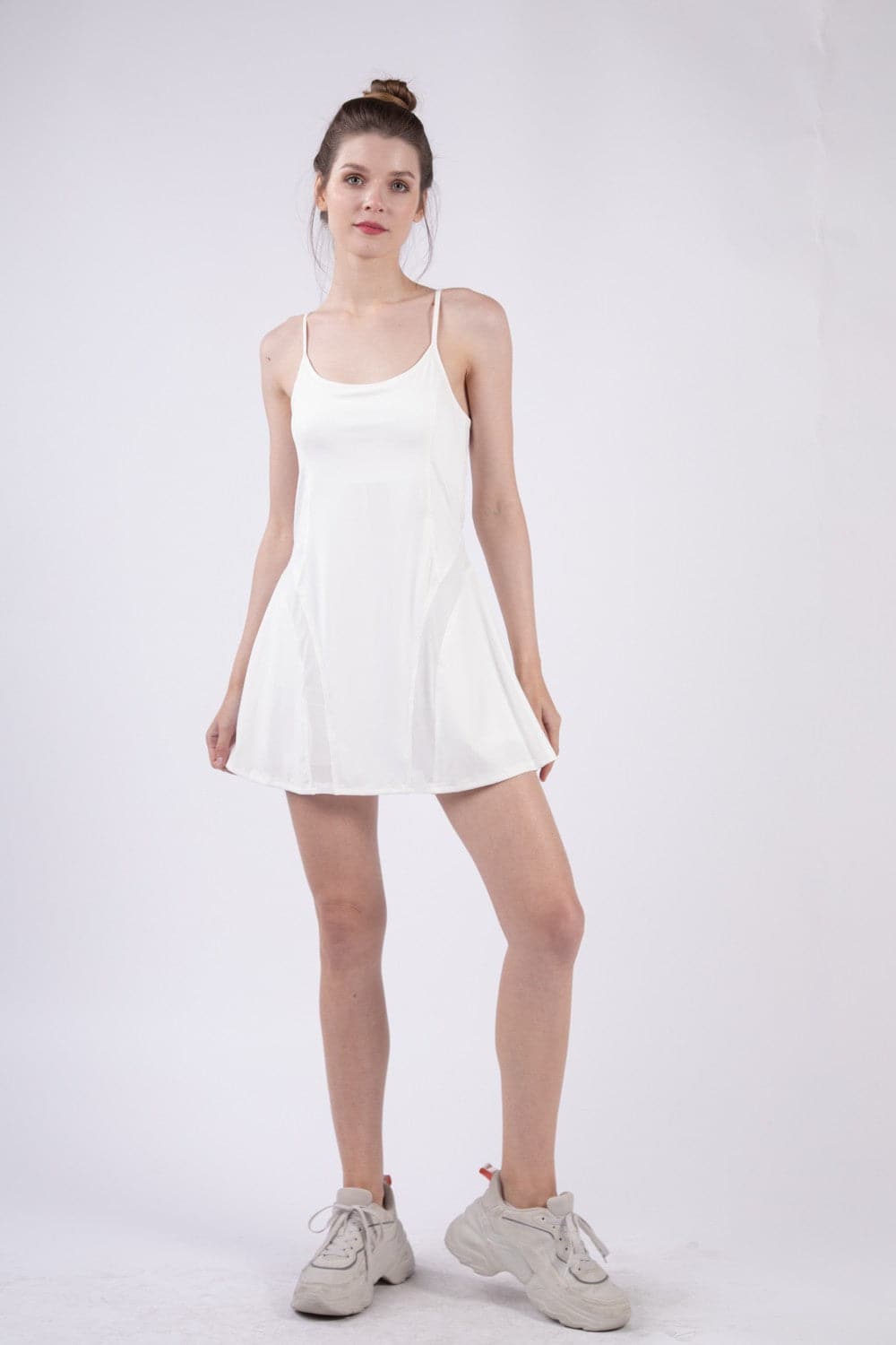 VERY J Mesh Detail Tennis Mini Active Dress with Shorts Inside.