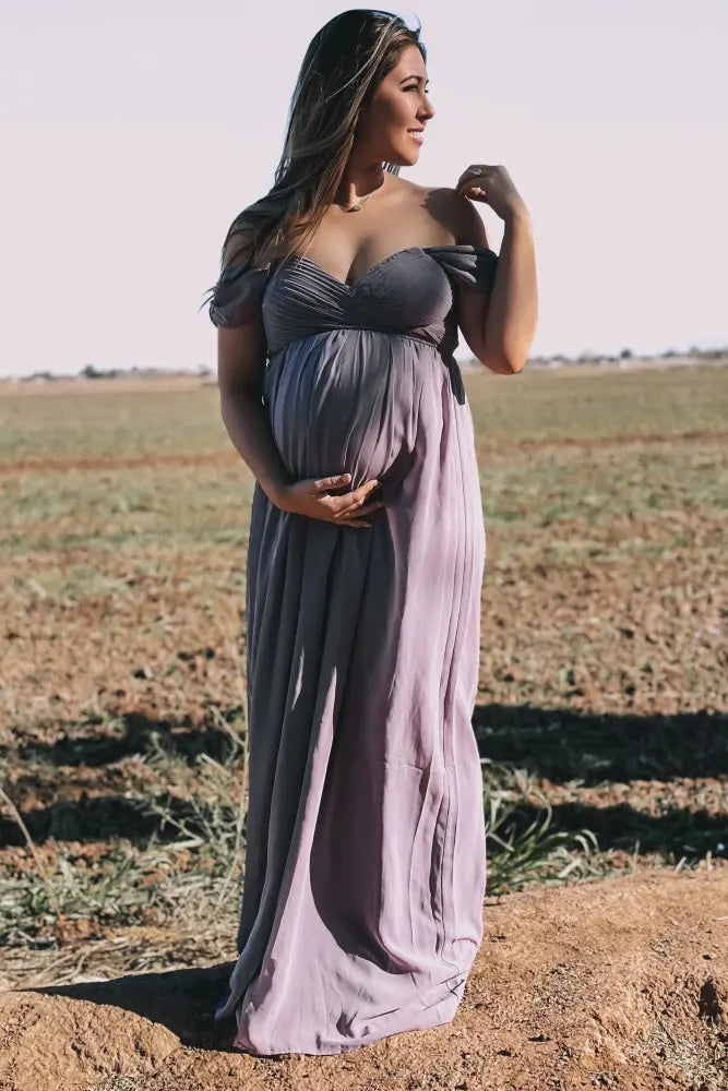 PinkBlush Lavender Off Shoulder Chiffon Maxi Maternity Dress PinkBlush
