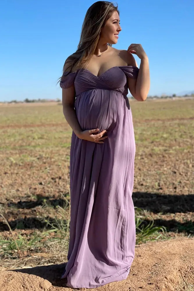 PinkBlush Lavender Off Shoulder Chiffon Maxi Maternity Dress PinkBlush