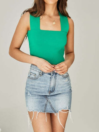 Square Neck Wide Strap Tank.