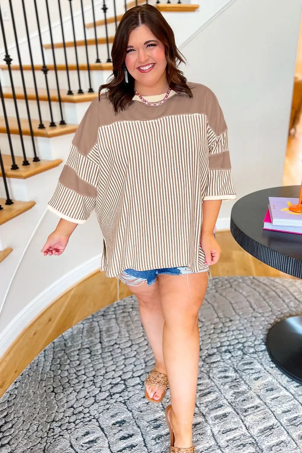 Khaki plus size patchwork tee - Love Salve 