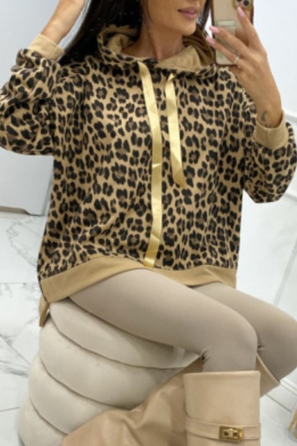 Leopard Dropped Shoulder Hoodie.