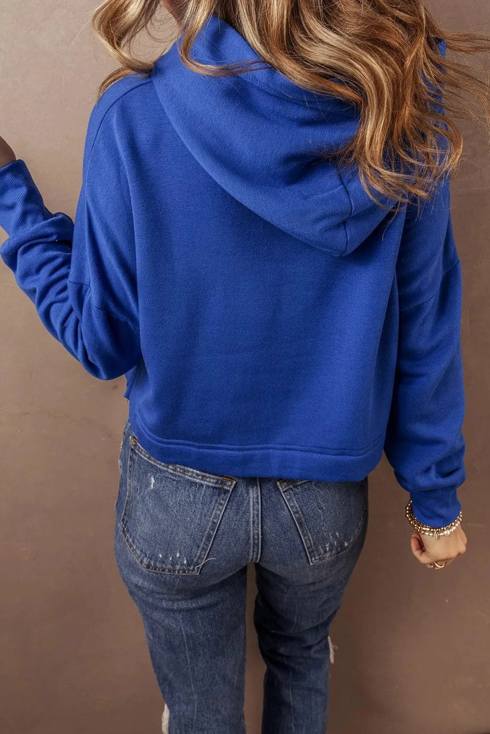 Cozy drawstring hoodie with sheer sleeves