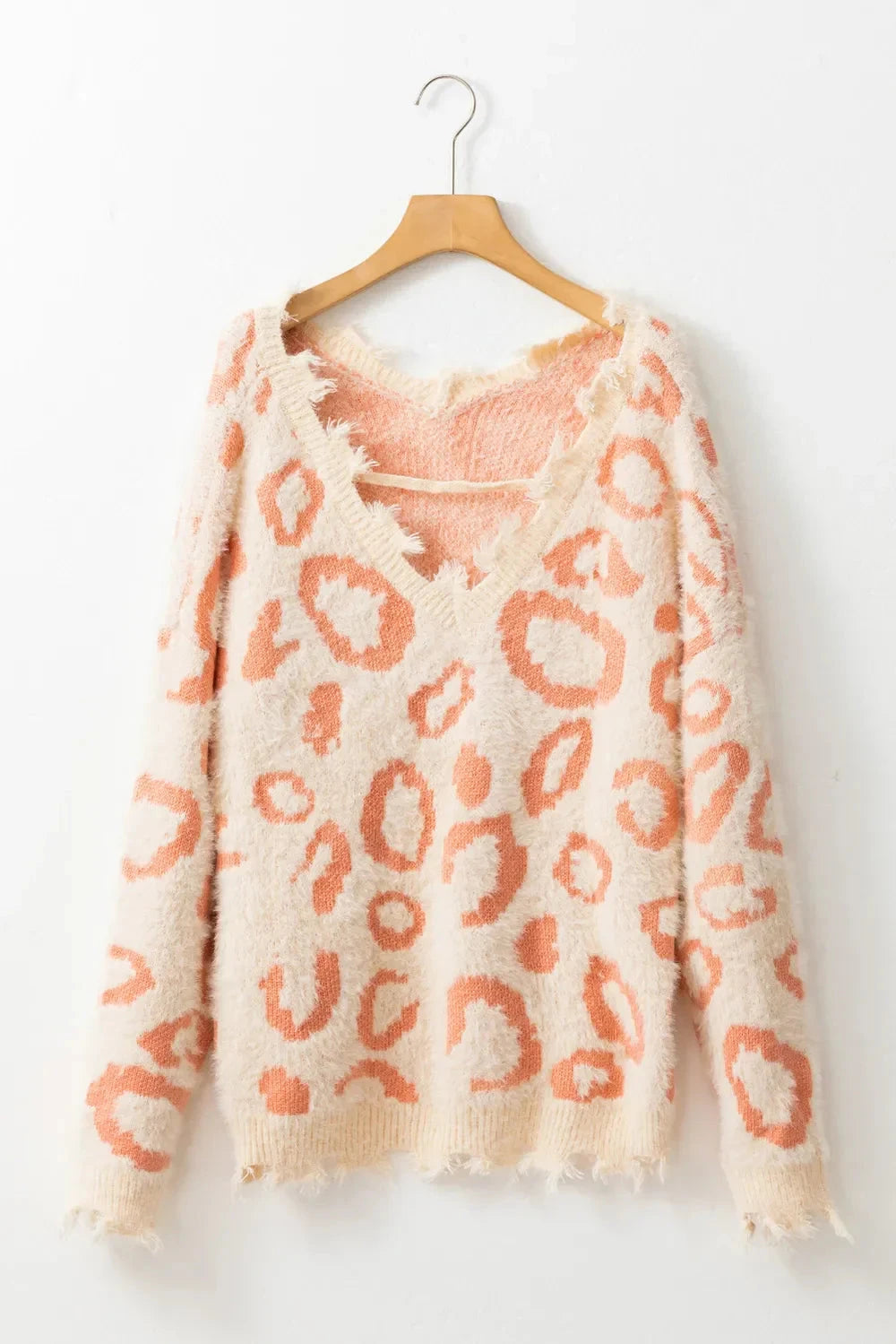 Distressed Trim Leopard V-Neck Sweater Coco’s Tee Boutique