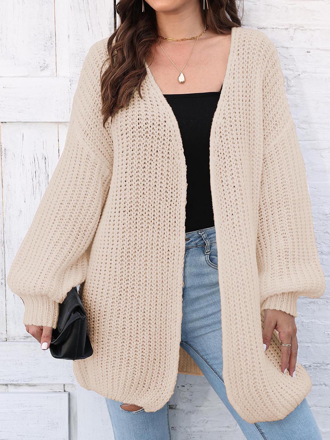 Open Front Dropped Shoulder Longline Cardigan.