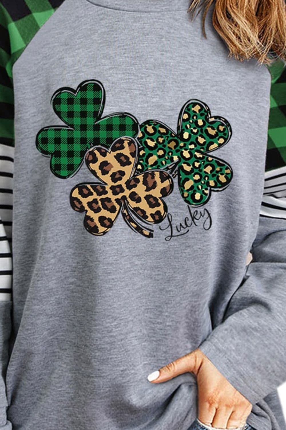 Lucky Clover Raglan Sleeve Sweatshirt.