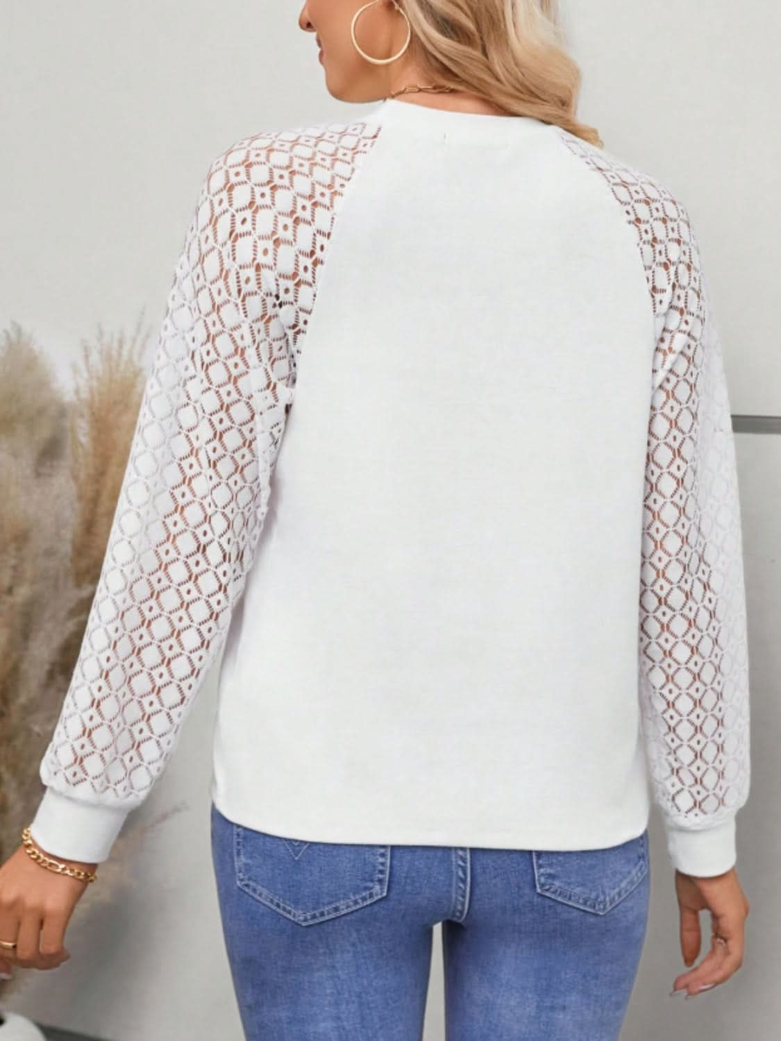 Round Neck Lace Raglan Sleeve Top