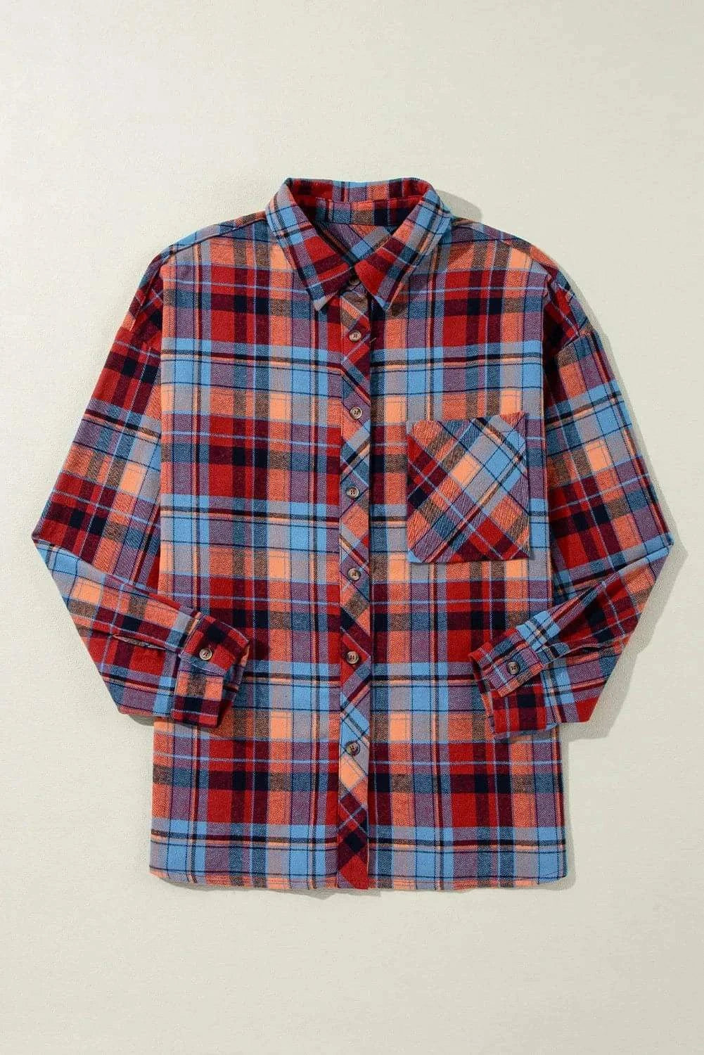 Plaid Collared Neck Long Sleeve Shirt.