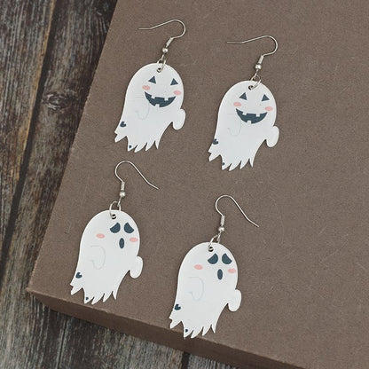 Whimsical ghost dangle earrings in alloy and acrylic