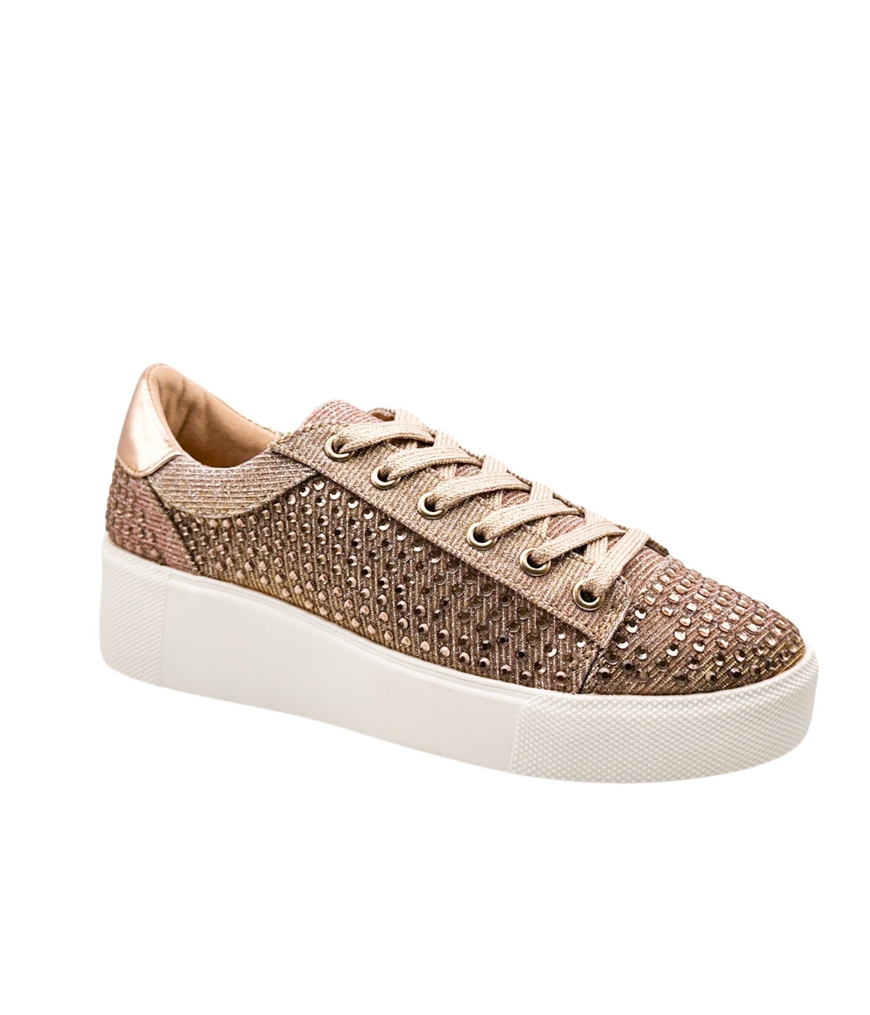 Diva Rose Gold Rhinestone Sneaker With Metallic Finish Naughty Monkey