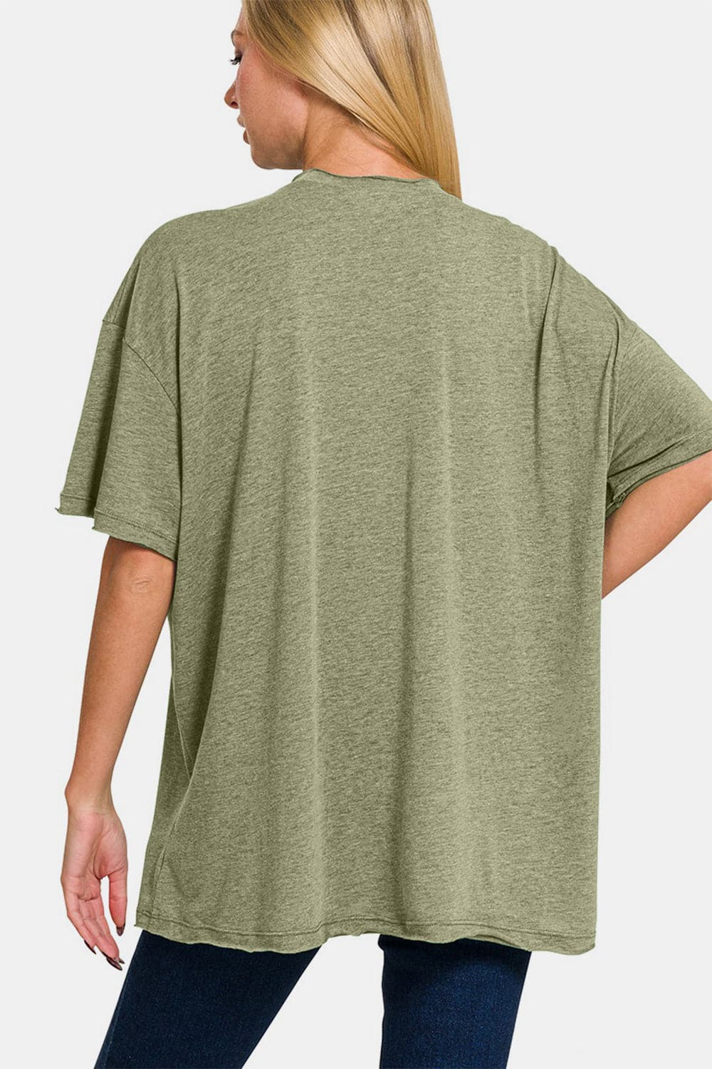 Zenana Drop Shoulder Oversized Front Pocket T-Shirt.