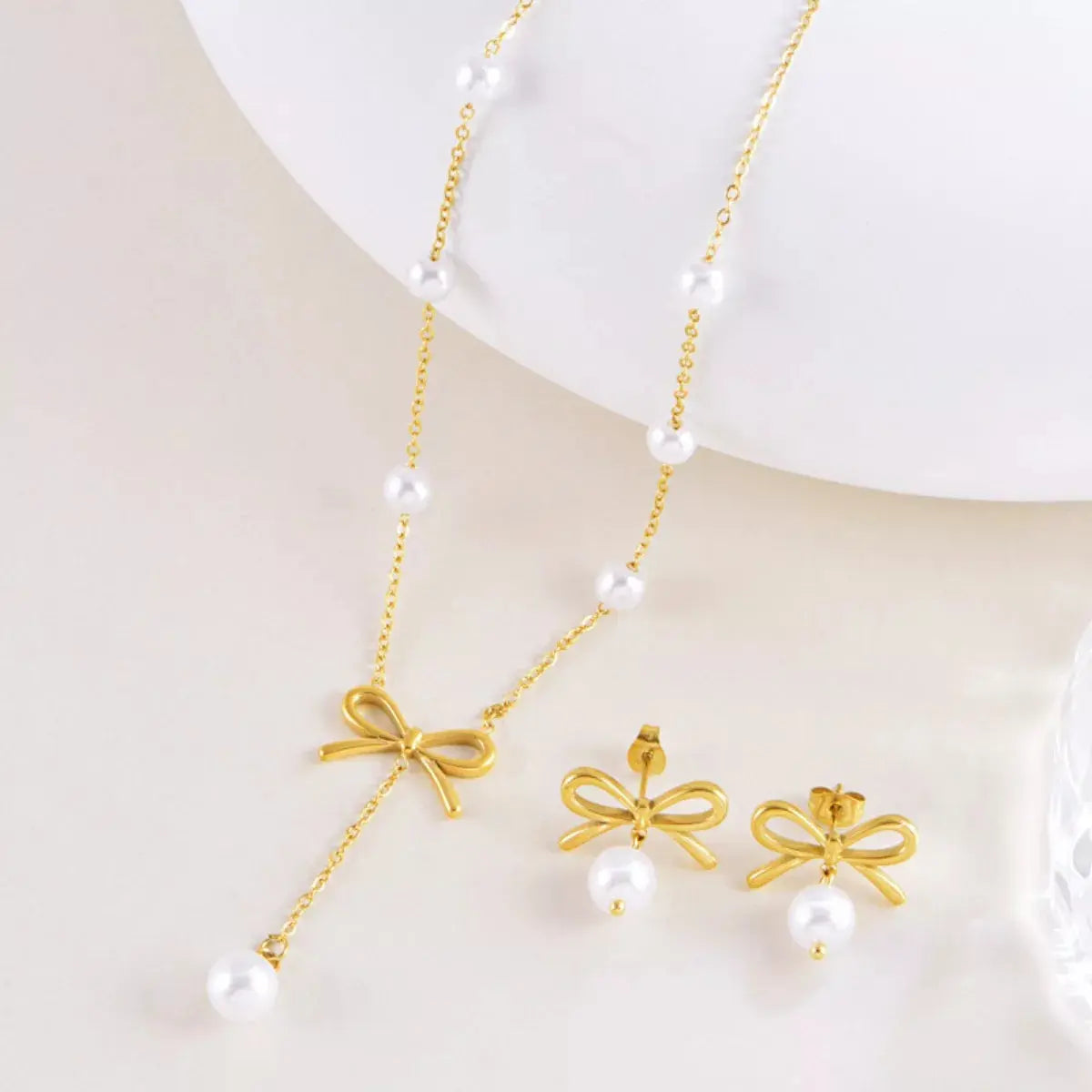 18K Gold-Plated Bowknot Pearl Jewelry Set Simply Love