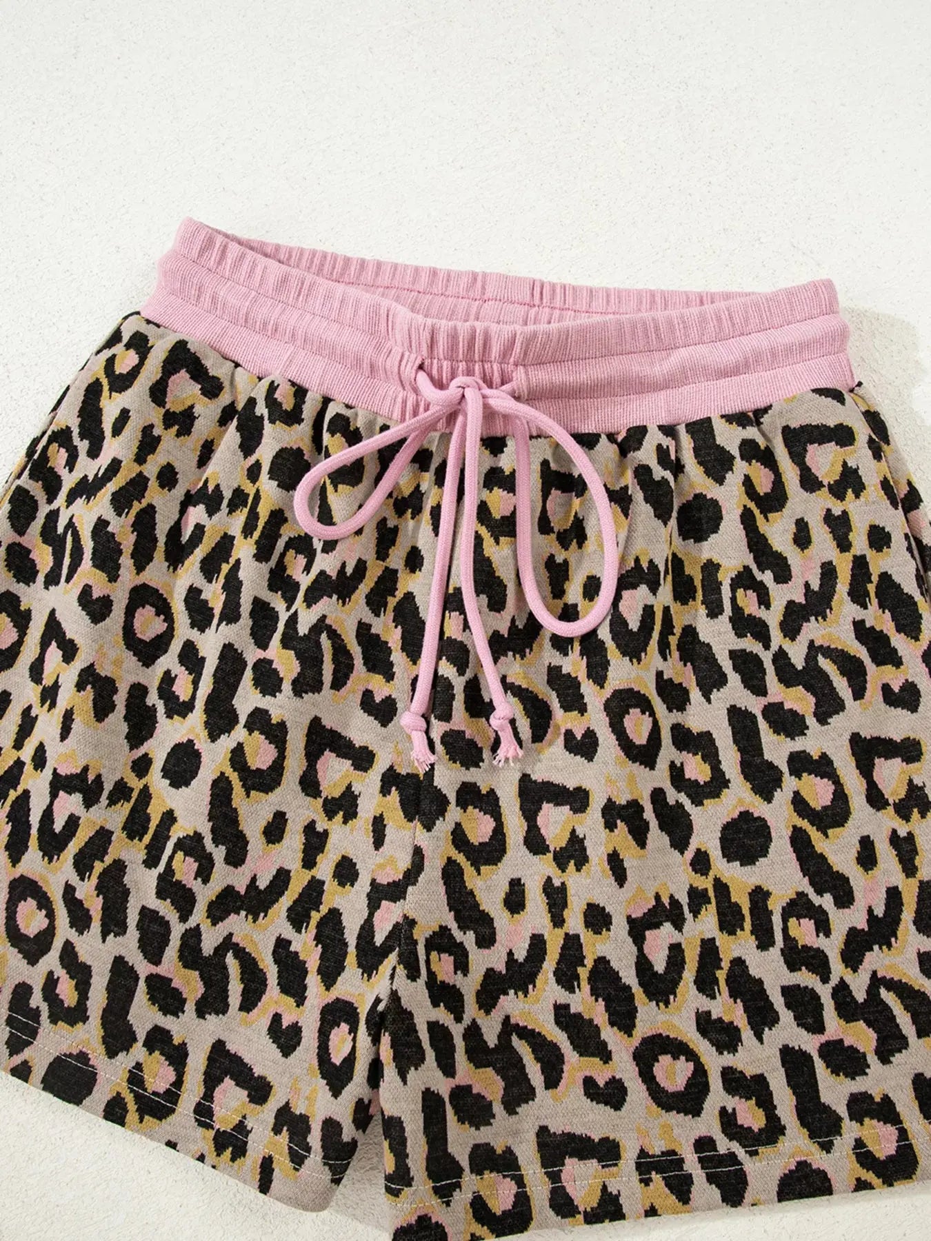 Leopard Print Lounge Set With Pink Trim Drawstring Shorts And Long Sleeve Top Simply Love