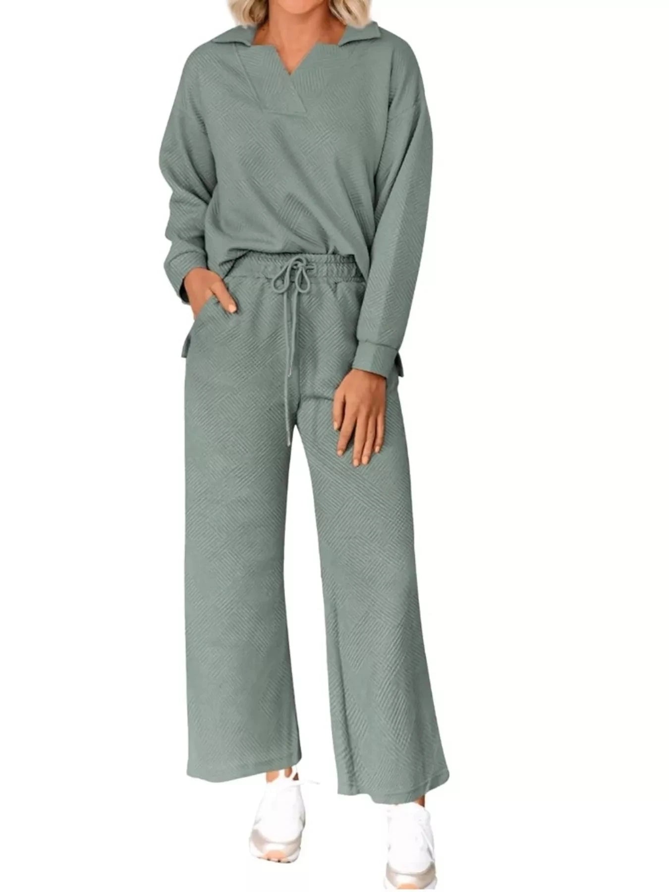 Side Slit Textured Top and Drawstring Pants Set Coco’s Tee Boutique