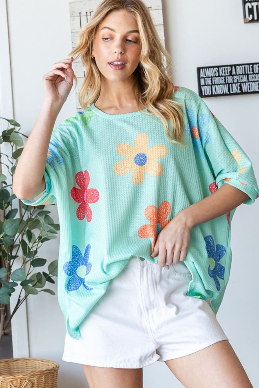 HOPELY Floral Waffle Oversize T-Shirt.