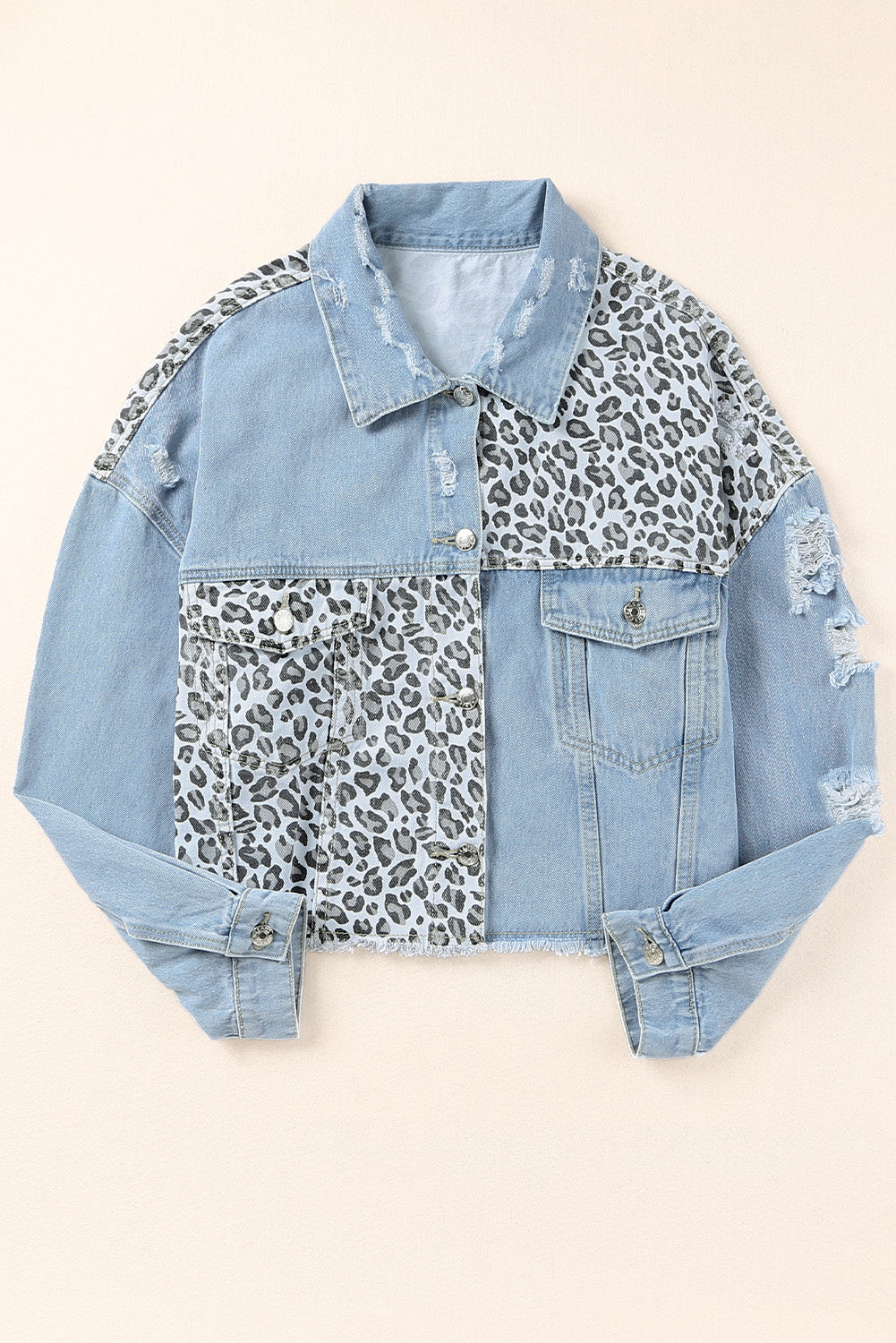 Fierce and trendy plus size leopard cropped denim jacket