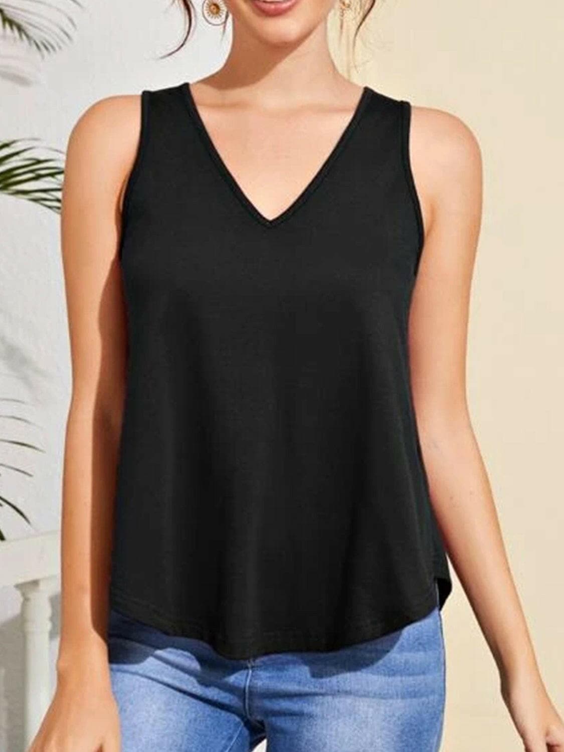 V-Neck Curved Hem TankUpgrade Your Wardrobe with Our V-Neck Curved Hem Tank
 
 
Classic Elegance: Elevate your style with this basic yet chic tank top featuring a flattering v-neck and a Love Salve -Neck Curved Hem TankTanks & Camis