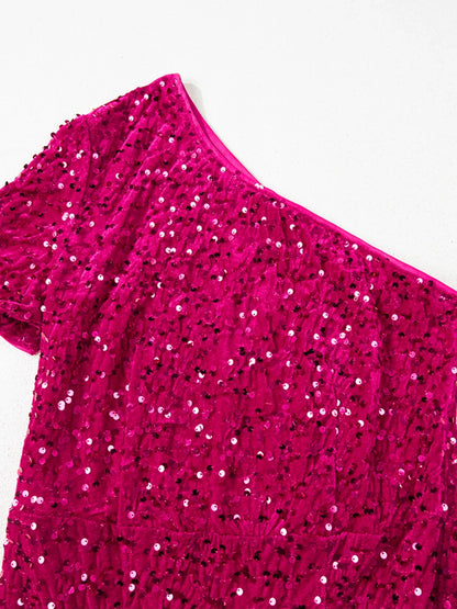 Sequin One-Shoulder Dress with High Slit