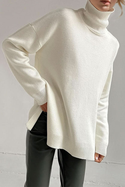 Basic Bae Side Slit Turtleneck Dropped Shoulder Sweater