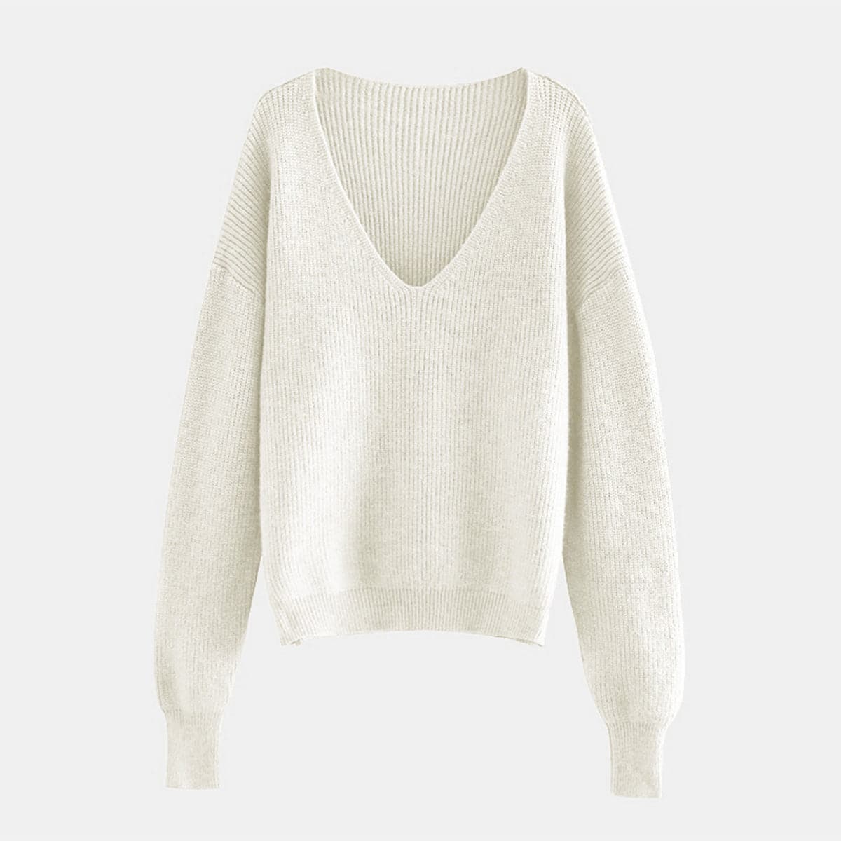 V-Neck Dropped Shoulder Long Sleeve Sweater.