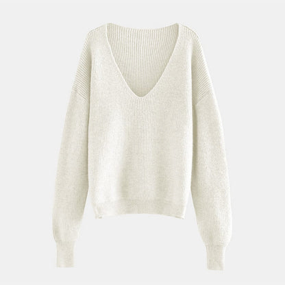 V-Neck Dropped Shoulder Long Sleeve Sweater.