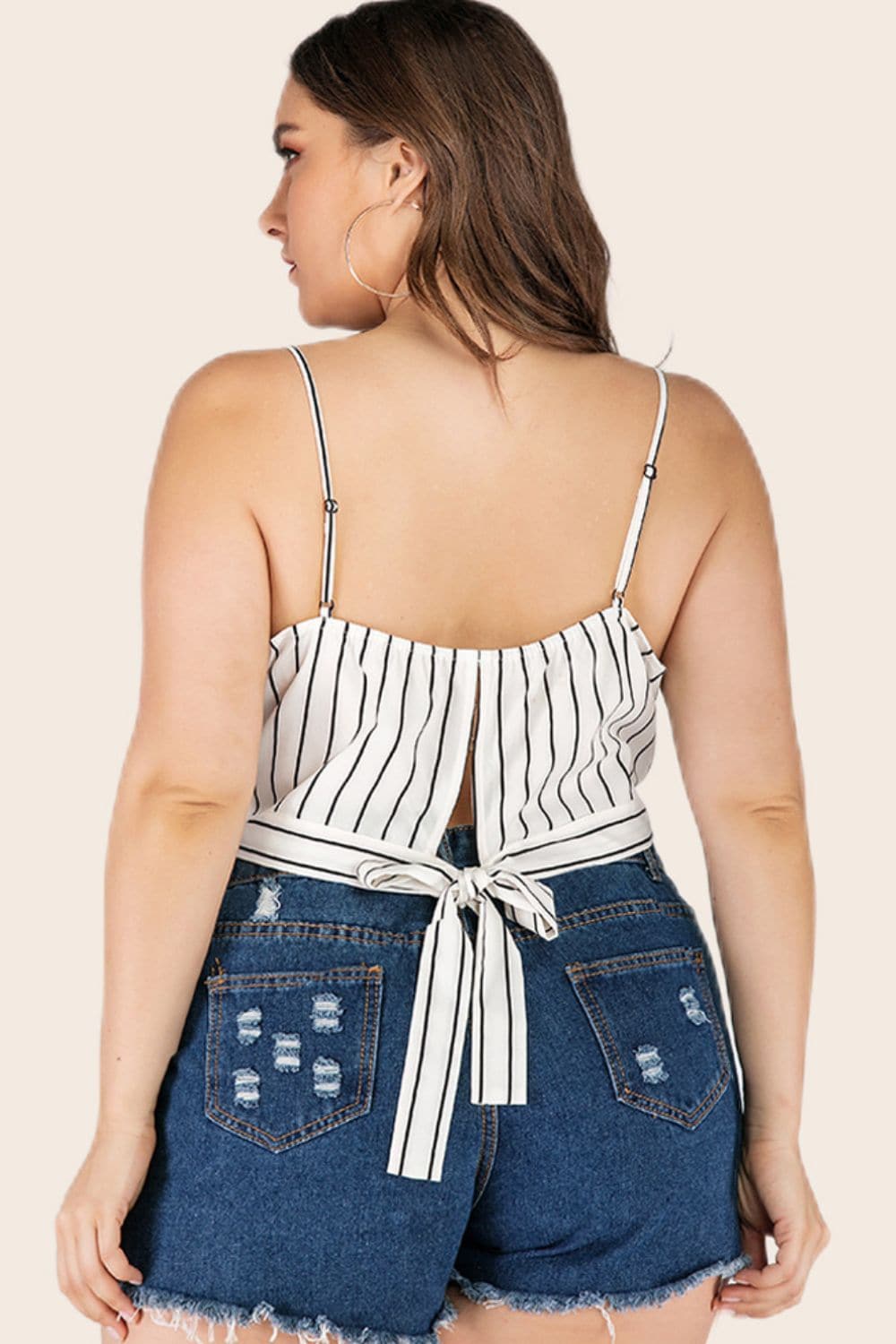 Plus Size Striped Tie-Back Cropped Cami.