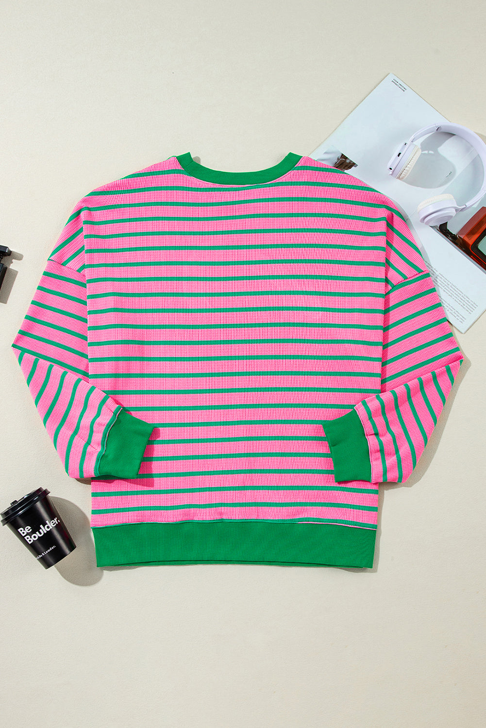 Cozy pink stripe plus size sweatshirt