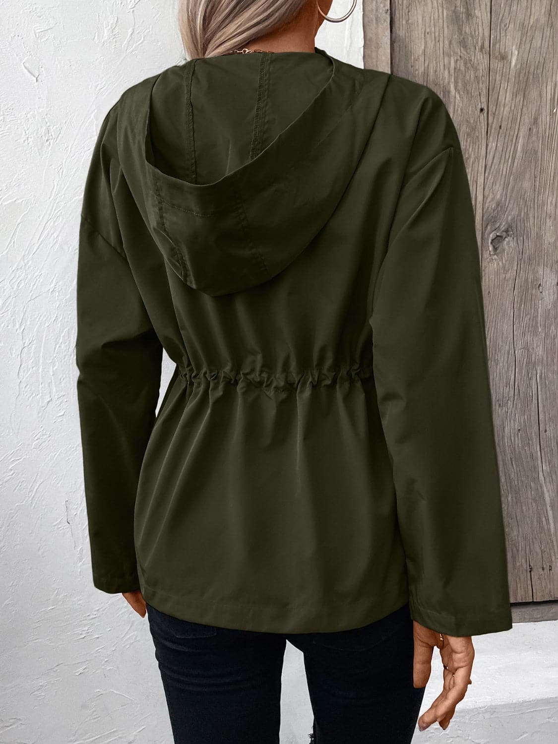 Drawstring Zip Up Hooded Jacket.