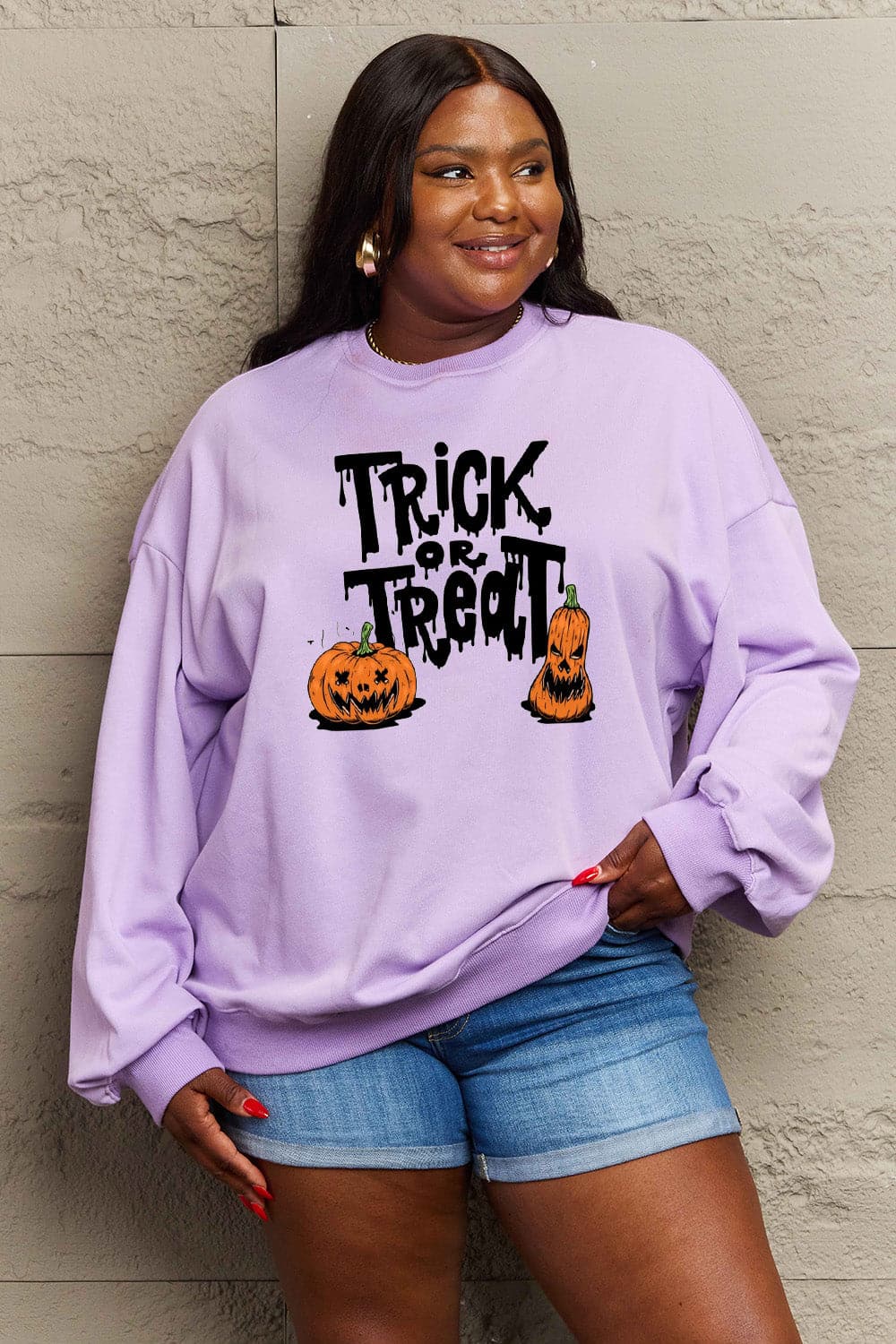 Simply Love Full Size TRICK OR TREAT Graphic Sweatshirt.