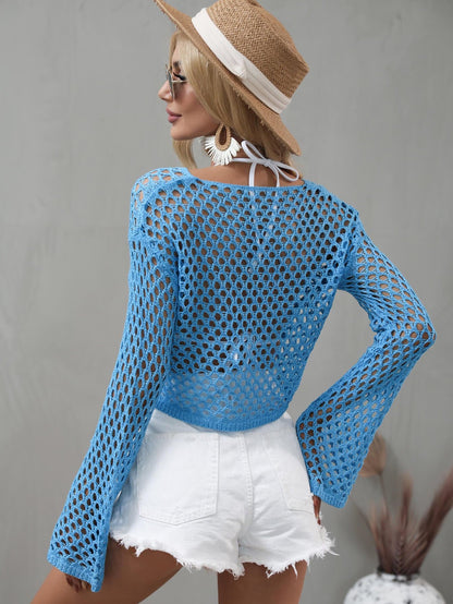 Openwork Flare Sleeve Cropped Cover Up.